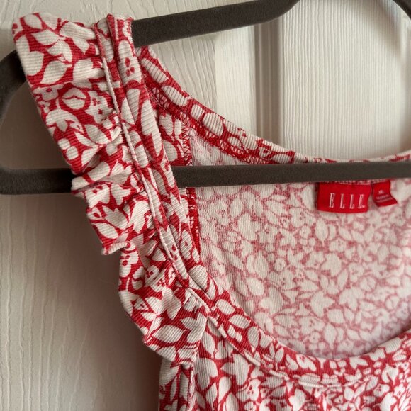 Women's XL Elle Ruffle Strap Red and White Floral Print Tank Top Flirty 2000s - Picture 3 of 6